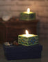 Blue Pottery Candle Holder Set - Lime Green Base